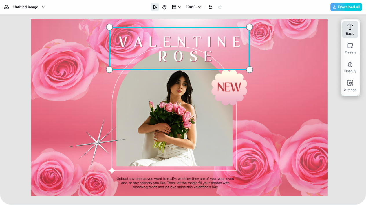 Edit & enhance Valentine rose images with AI toolkit